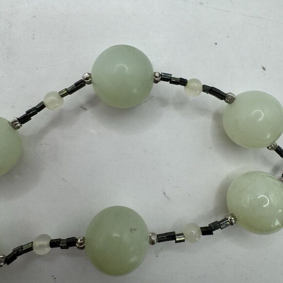 Chunky Green Stone Glass Necklace With Cluster Pendant Jadeite Boho Bohemian - Picture 5 of 8